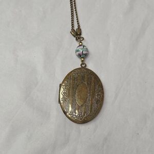 Locket Necklace Antiqued Brass 36" Matching Chain